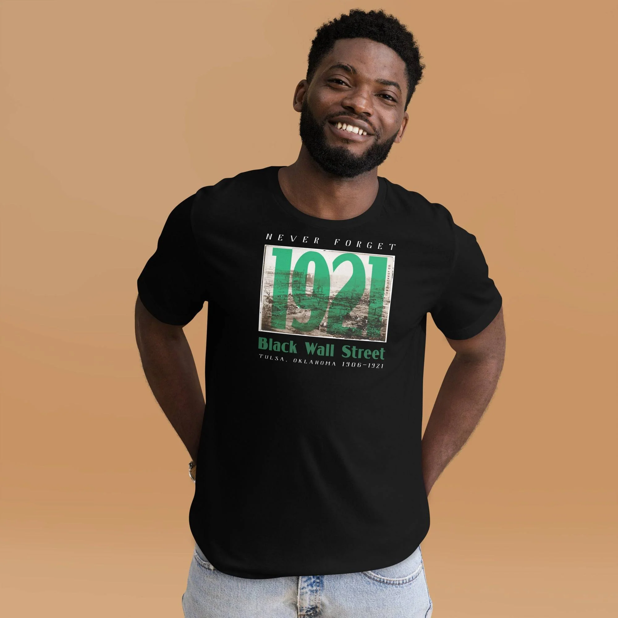1921 Black Wall Street Green Unisex T-shirt - Image 2