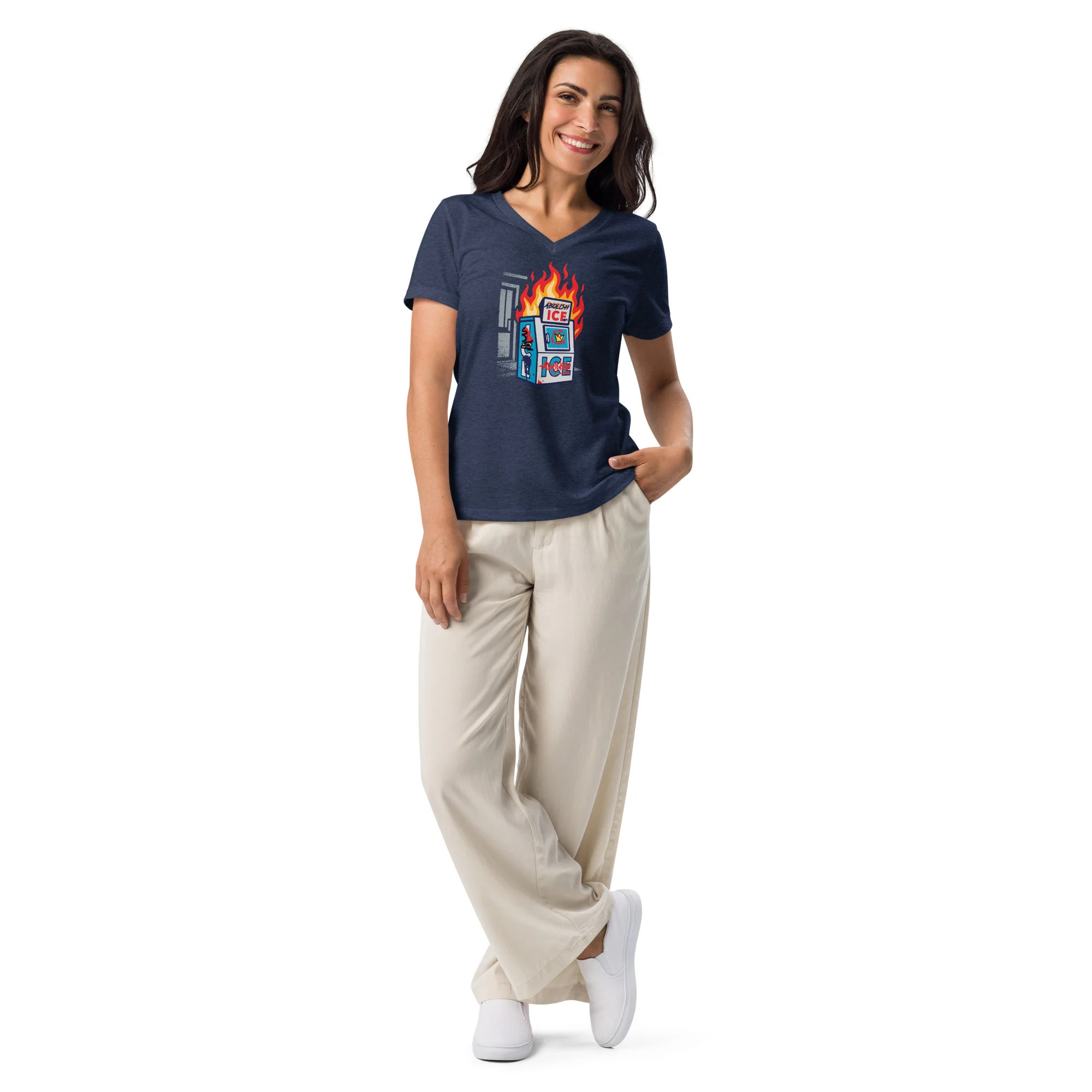 Abolish ICE Women’s V-neck T-Shirt - Image 2