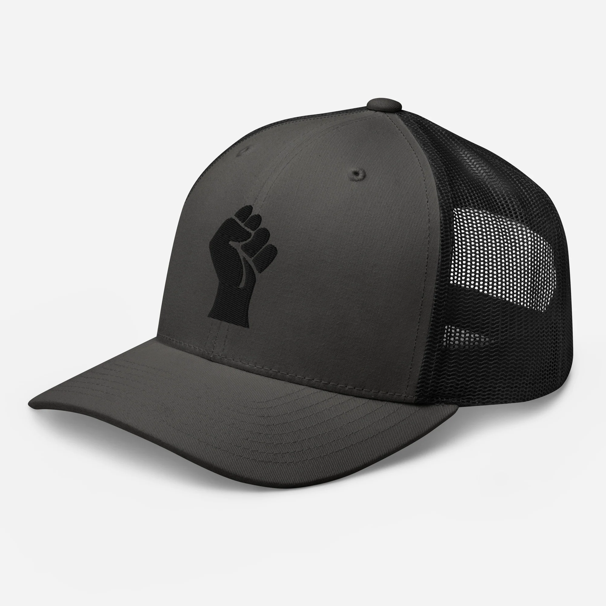 Black On Black Power Fist Embroidered Trucker Cap