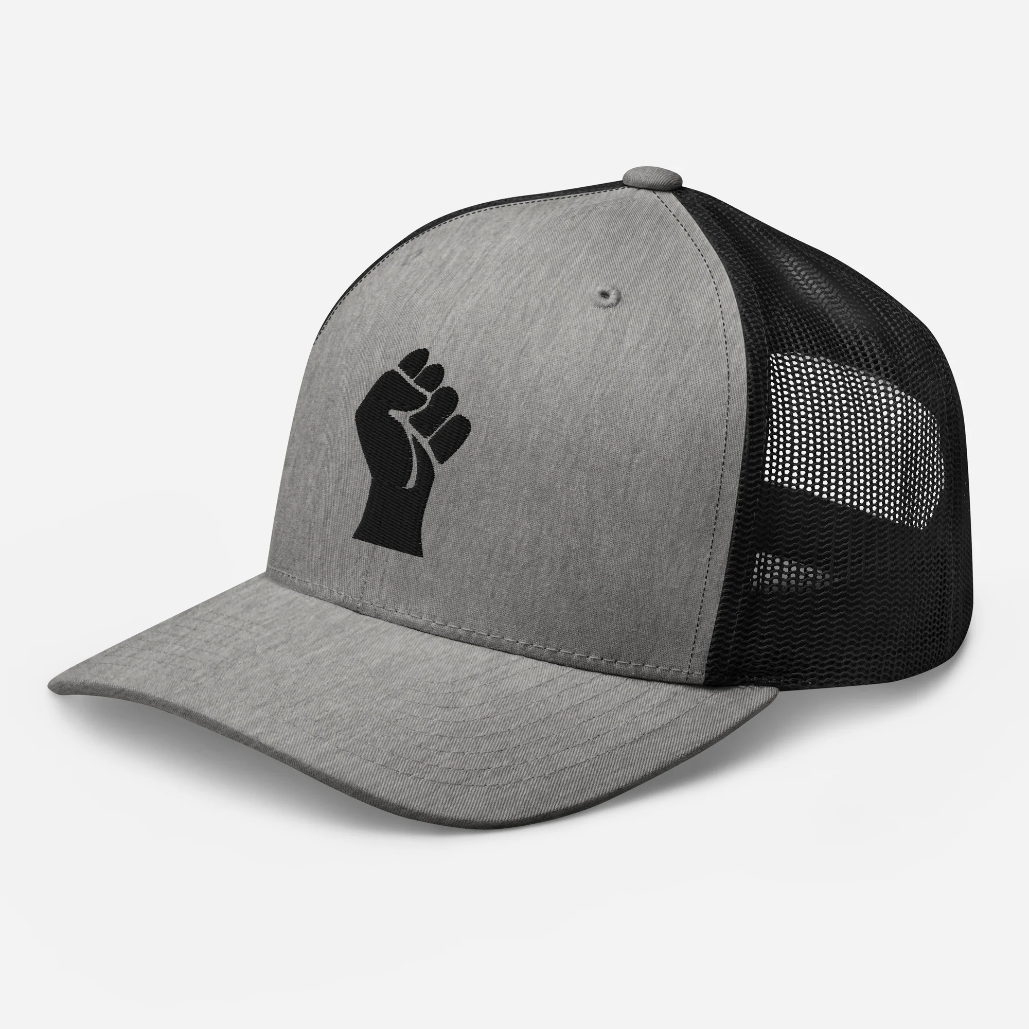 Black On Black Power Fist Embroidered Trucker Cap - Image 10