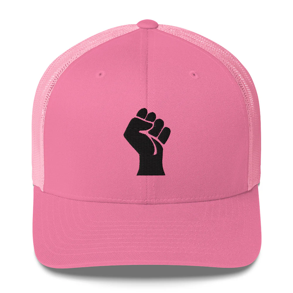 Black On Black Power Fist Embroidered Trucker Cap - Image 11