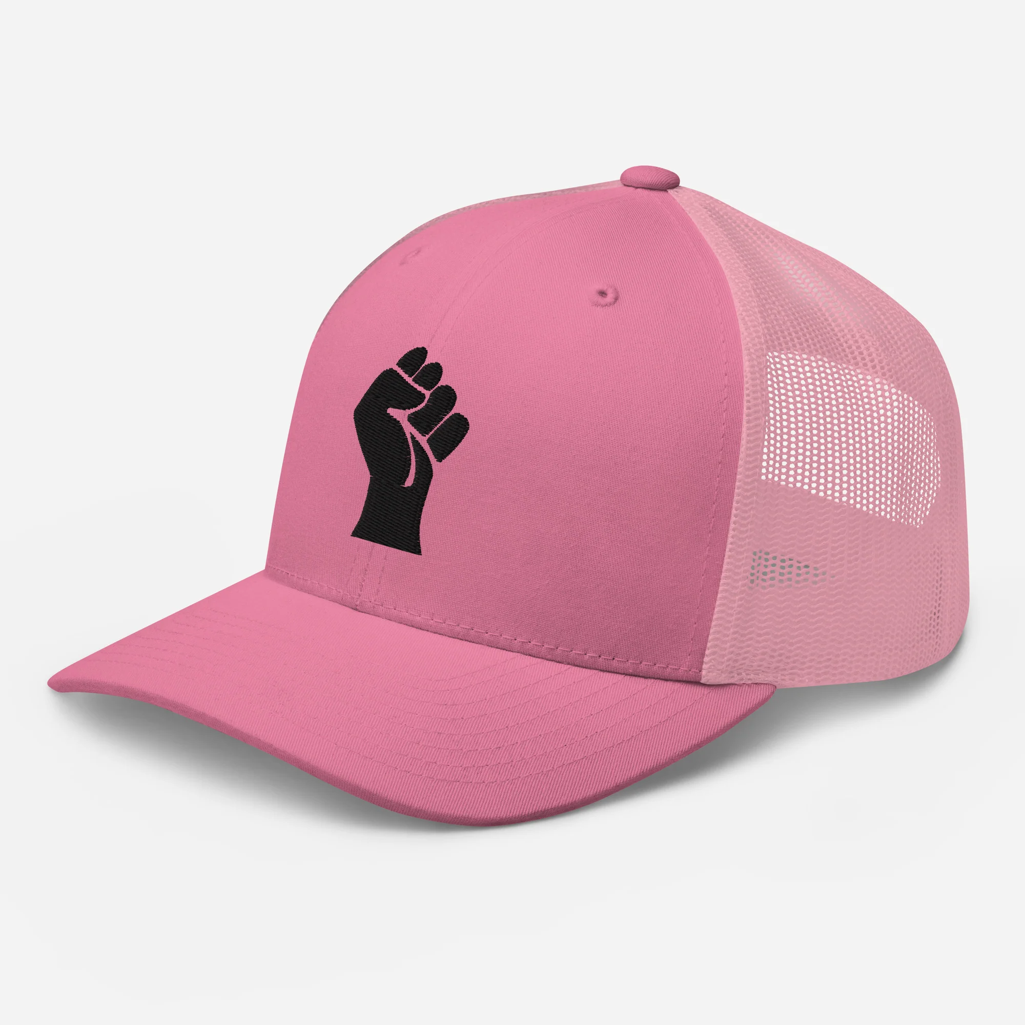 Black On Black Power Fist Embroidered Trucker Cap - Image 12