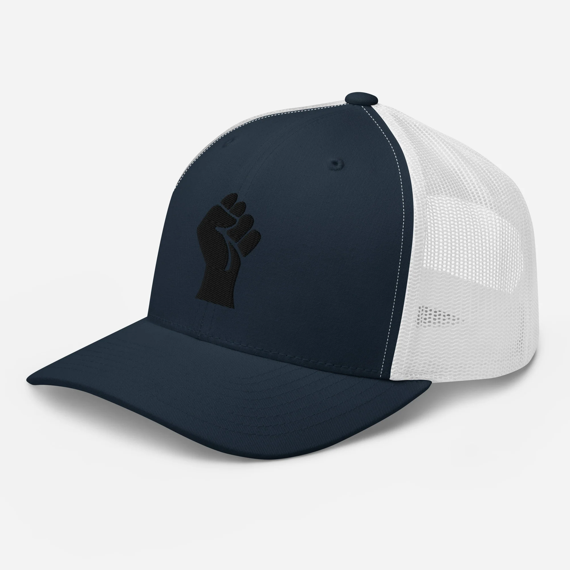 Black On Black Power Fist Embroidered Trucker Cap - Image 14