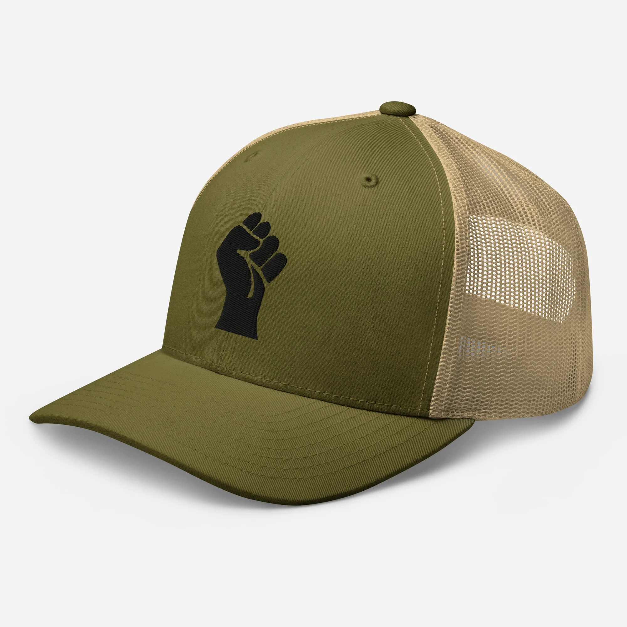 Black On Black Power Fist Embroidered Trucker Cap - Image 16