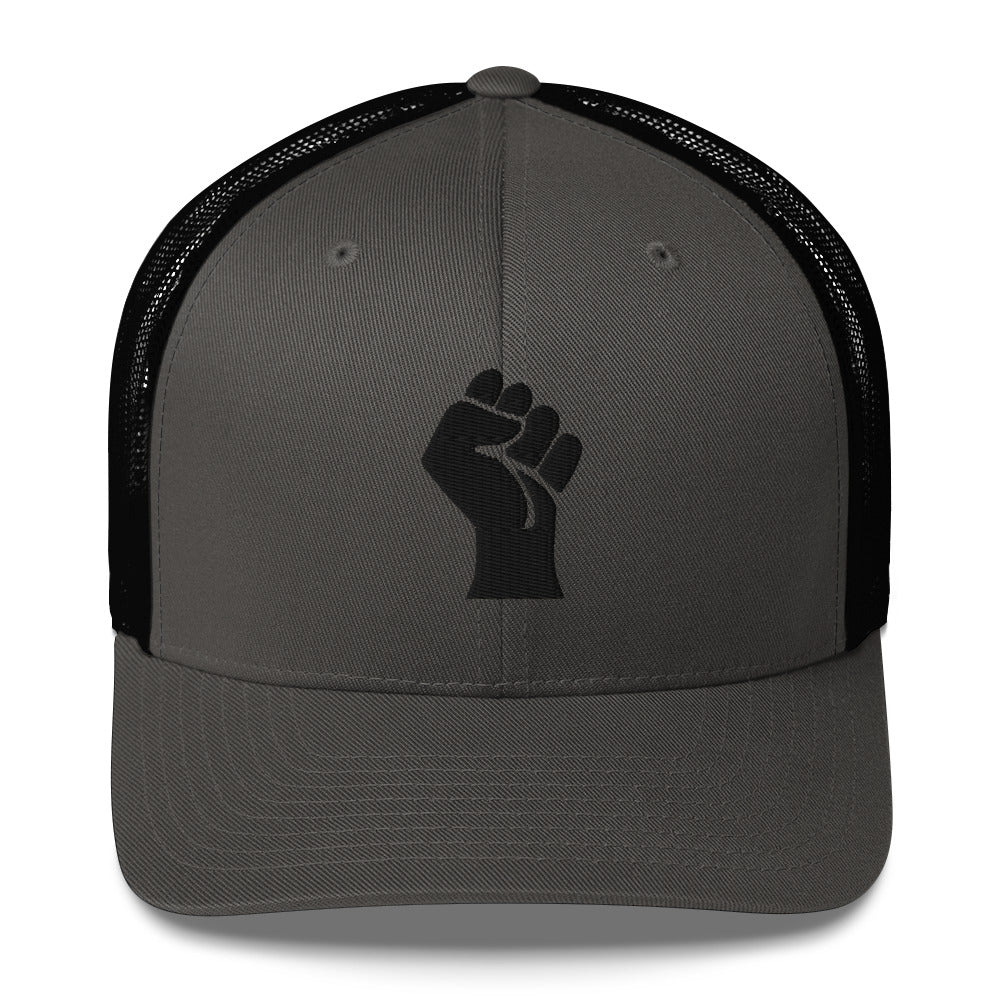 Black On Black Power Fist Embroidered Trucker Cap - Image 4