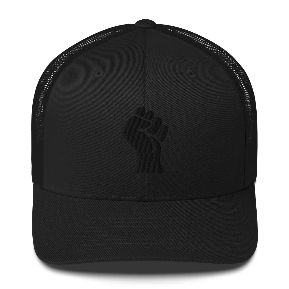 Black On Black Power Fist Embroidered Trucker Cap - Image 5