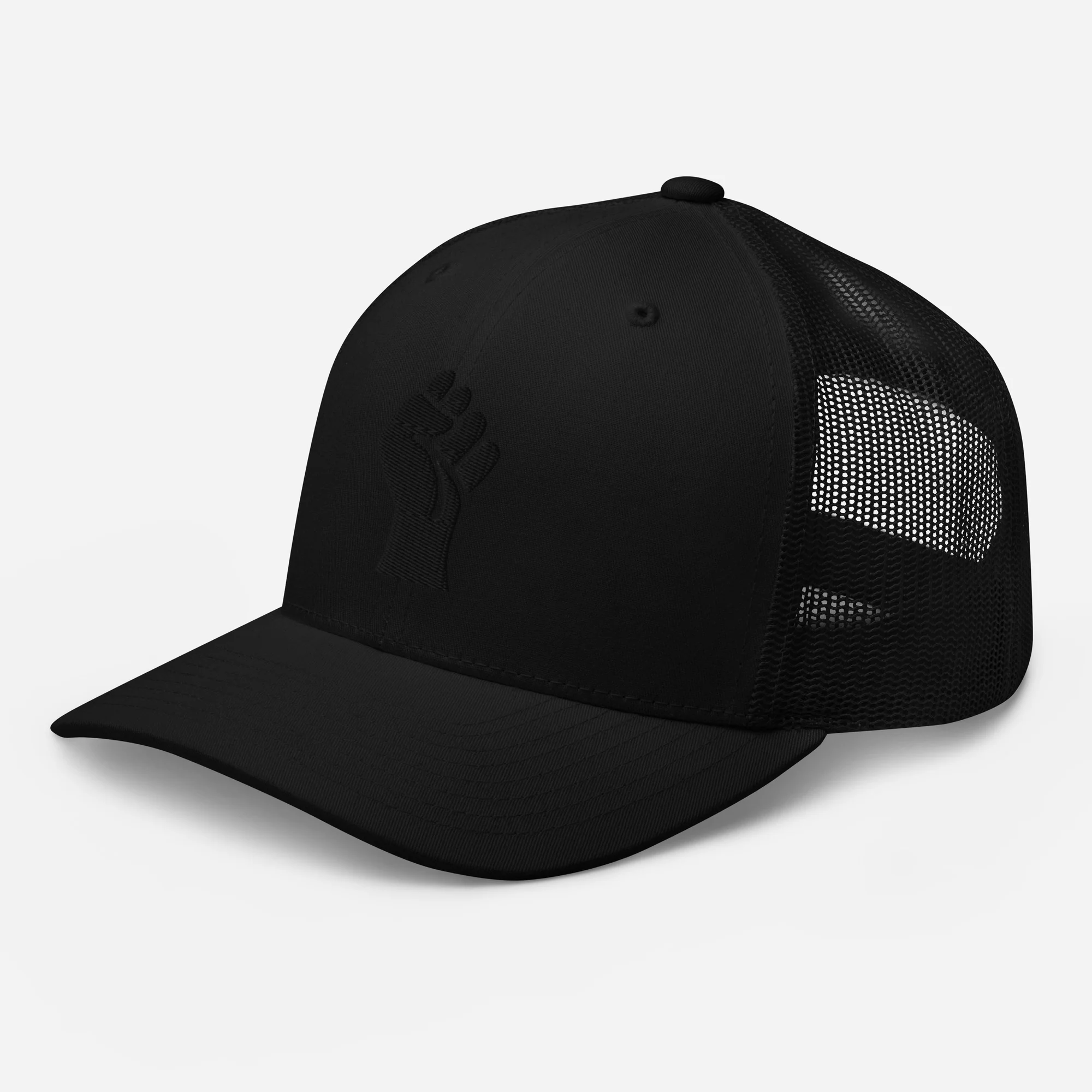 Black On Black Power Fist Embroidered Trucker Cap - Image 6