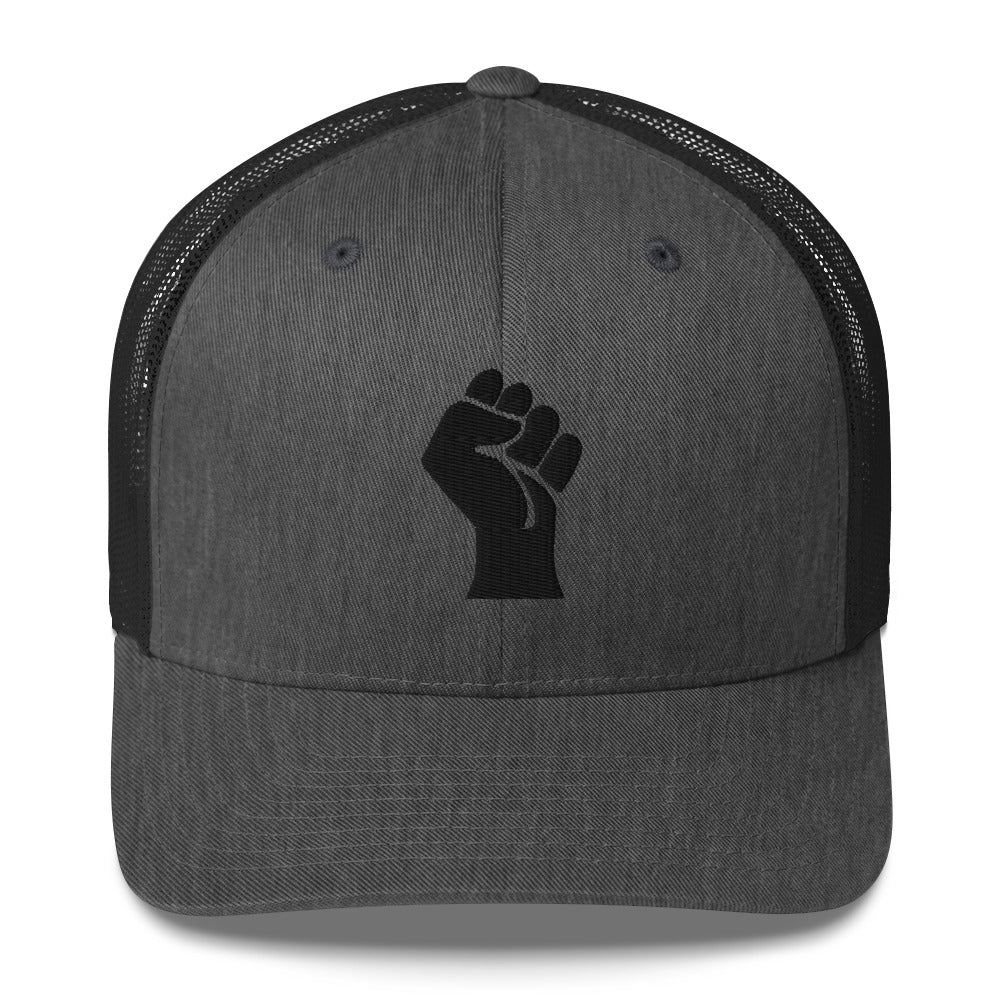 Black On Black Power Fist Embroidered Trucker Cap - Image 7