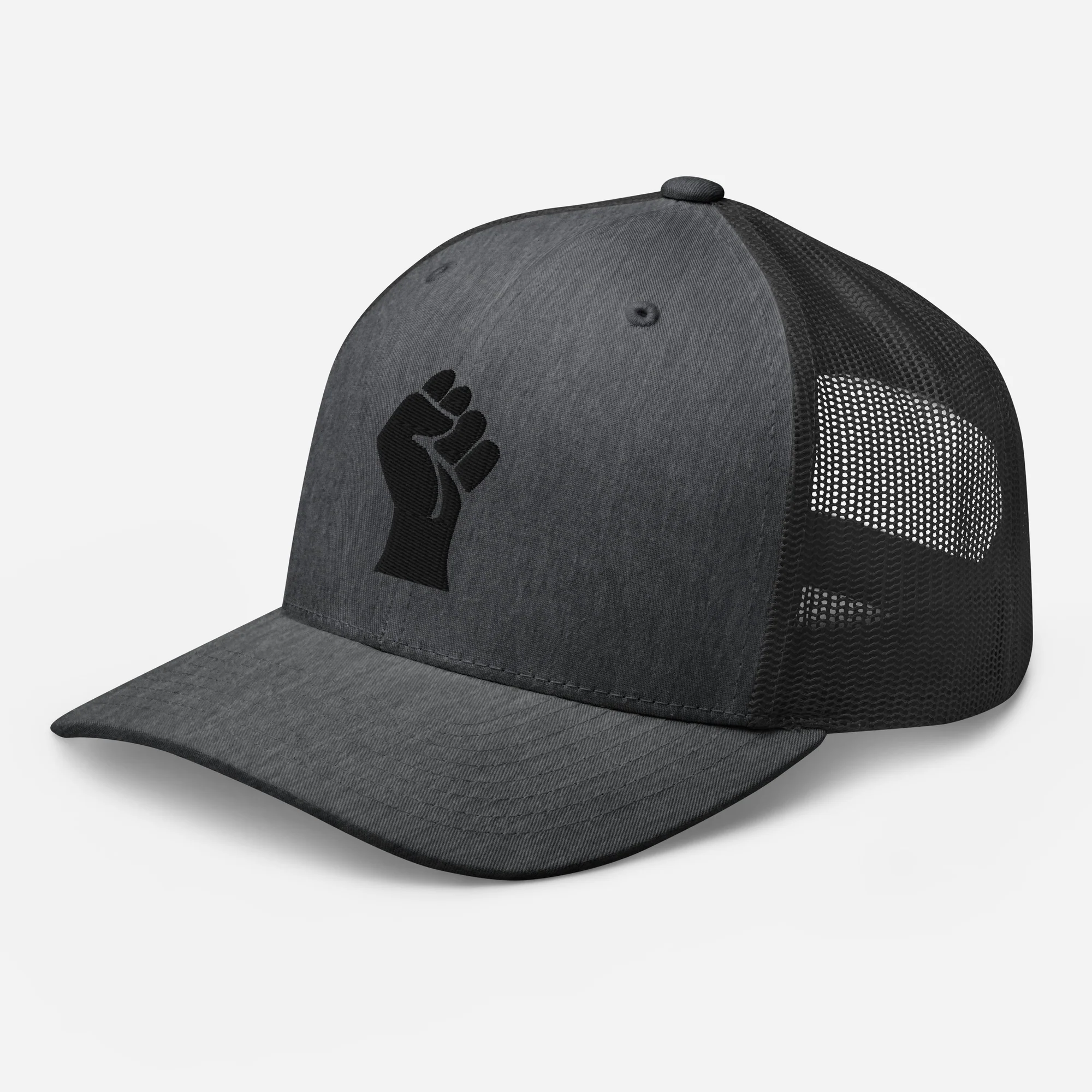 Black On Black Power Fist Embroidered Trucker Cap - Image 8