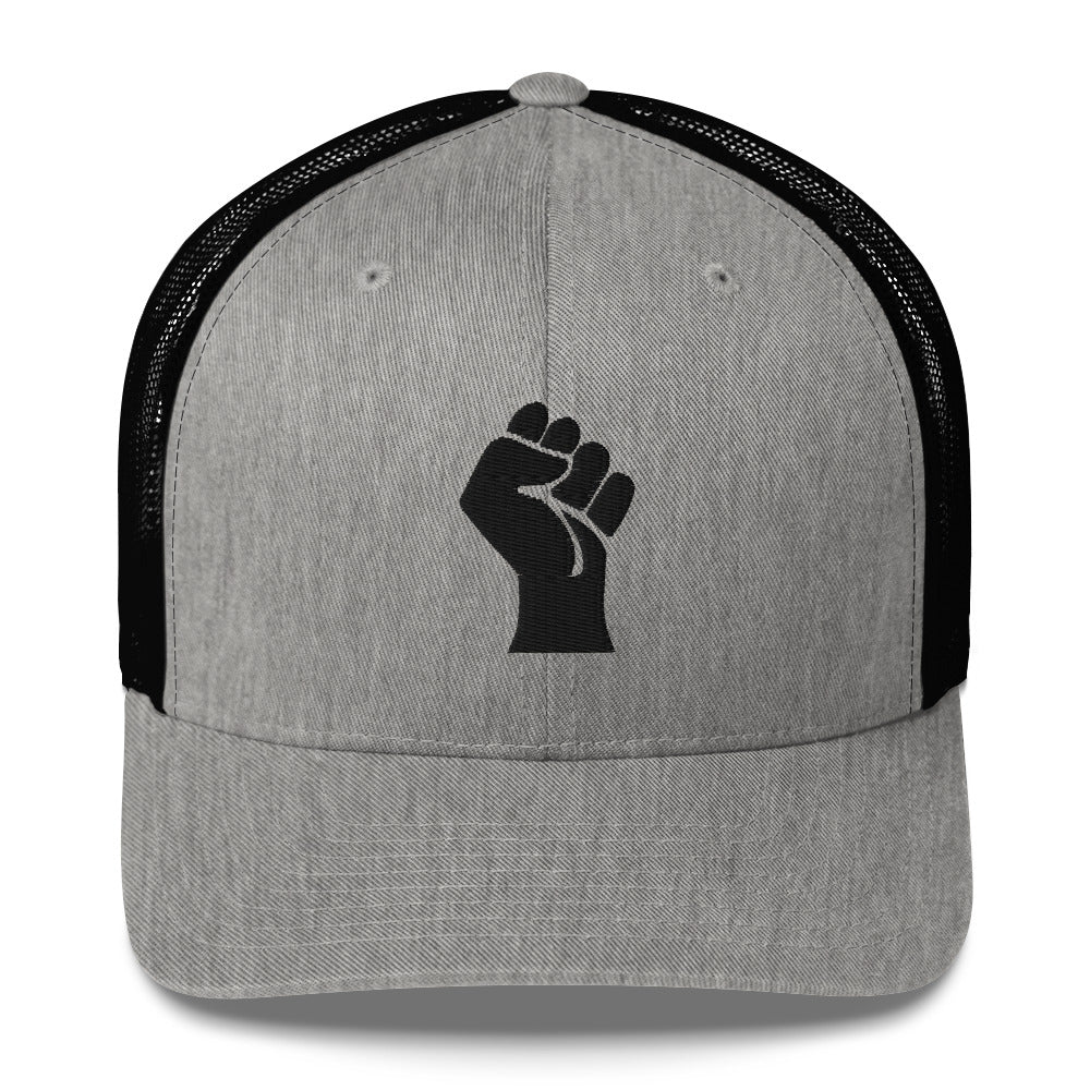 Black On Black Power Fist Embroidered Trucker Cap - Image 9