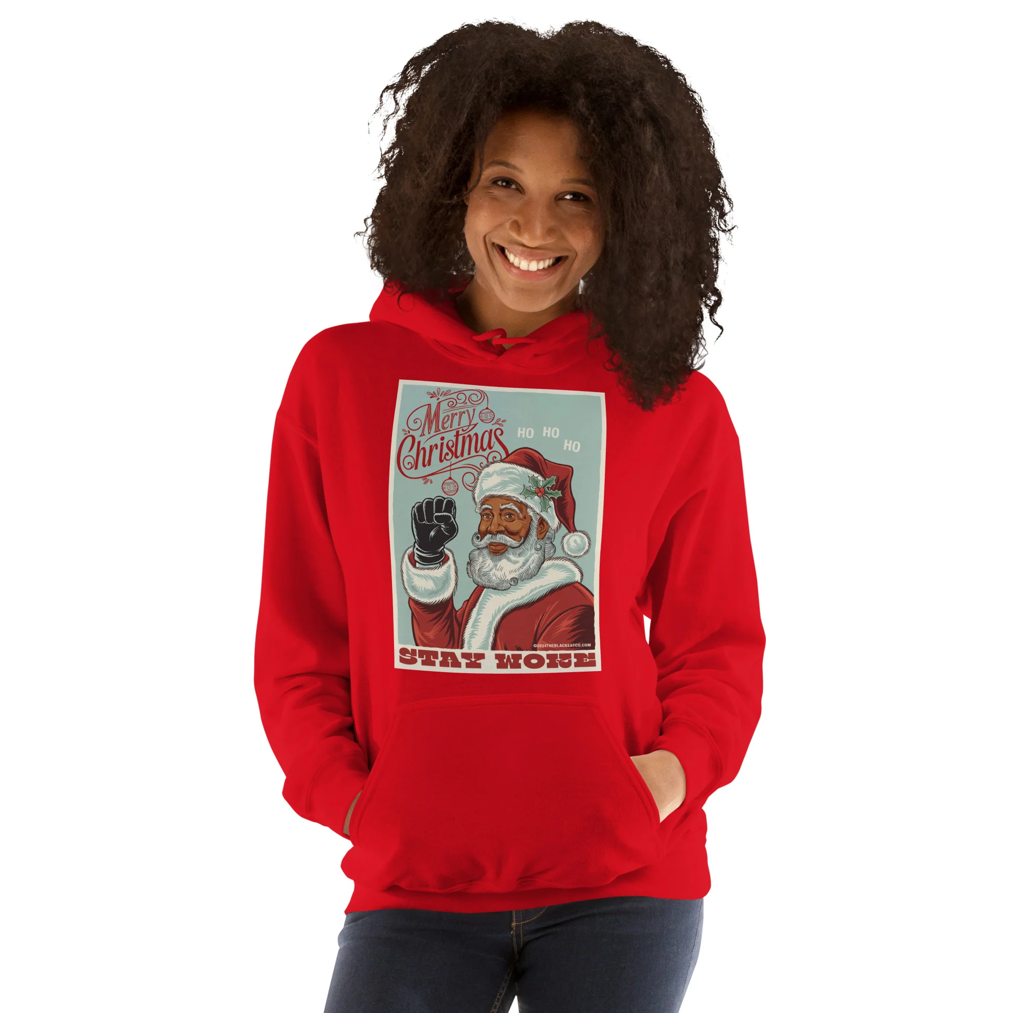 Black Santa Stay Woke Unisex Hoodie - Image 2