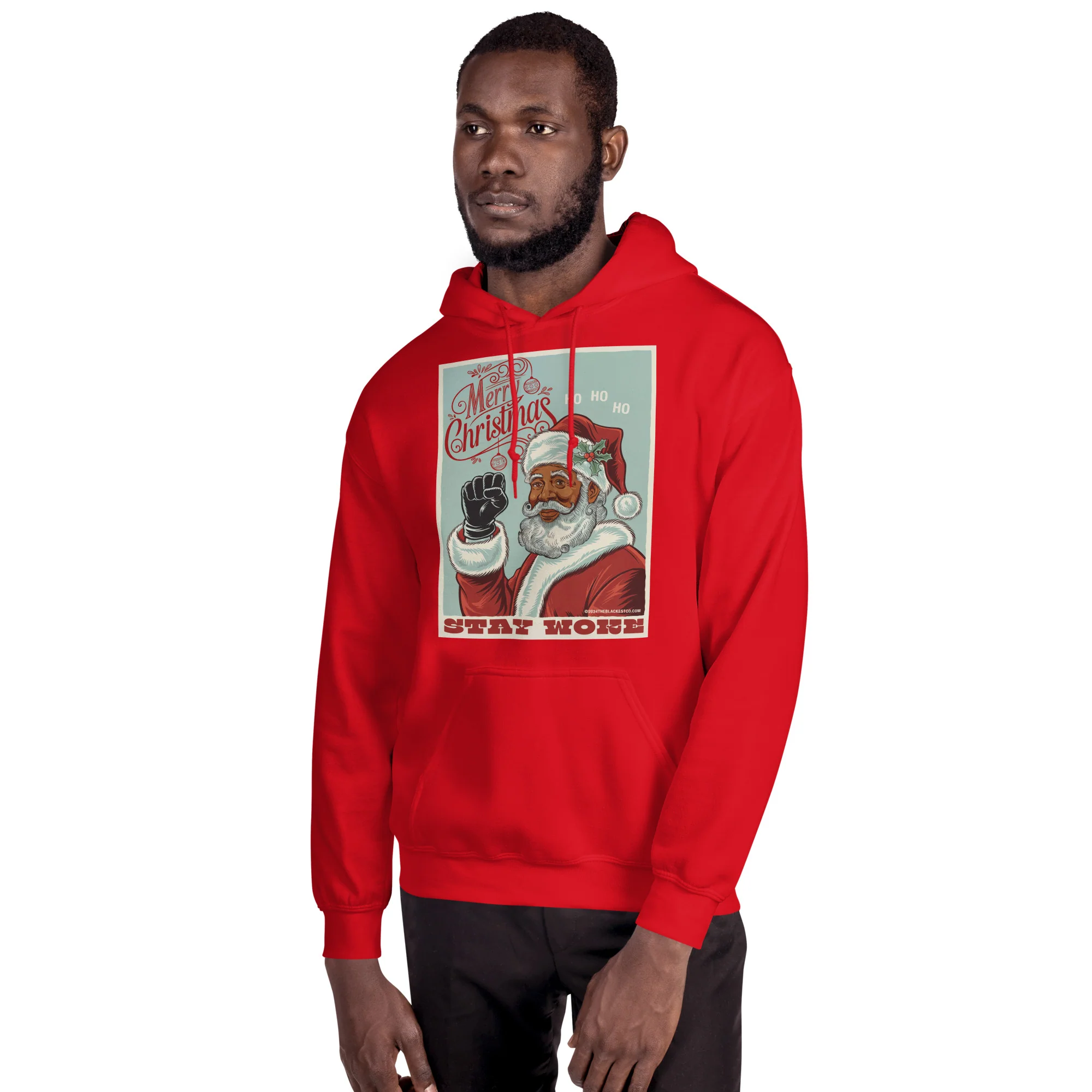 Black Santa Stay Woke Unisex Hoodie - Image 3