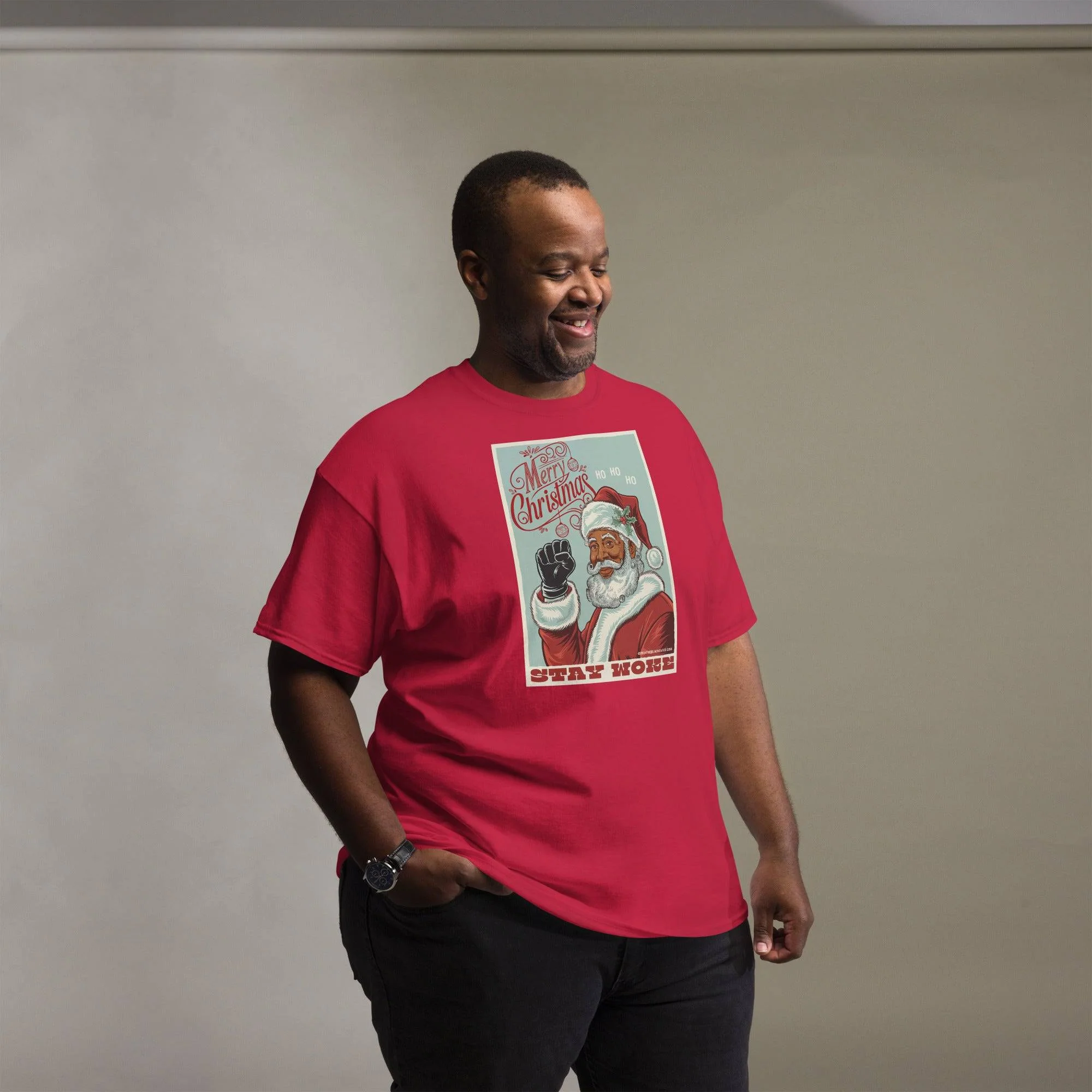 Black Santa Stay Woke Unisex Staple T-Shirt | Up to 5X - Image 3