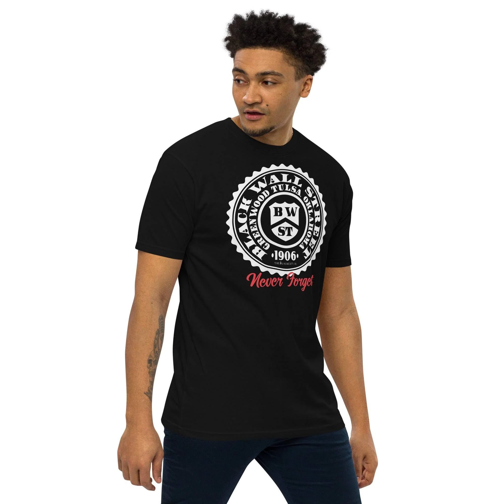 Black Wall Street Seal Mens Premium Heavyweight Tee - Image 2