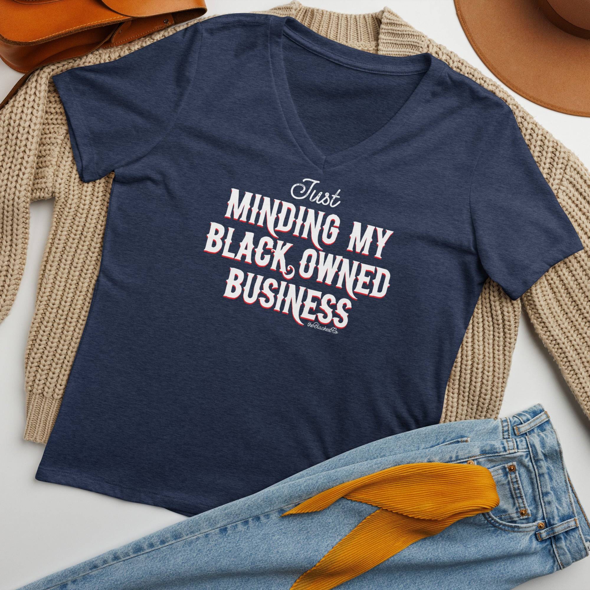 Minding My Black Owned Business Women’s V-neck T-shirt - Image 2