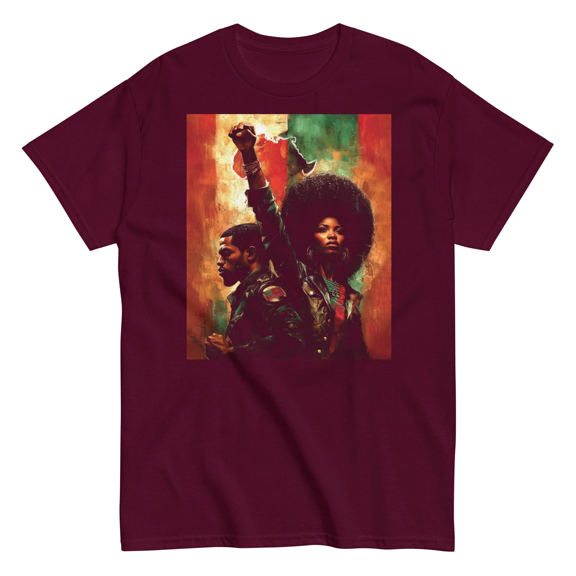 Pan African Power Couple Raised Fist T-Shirt - Image 4