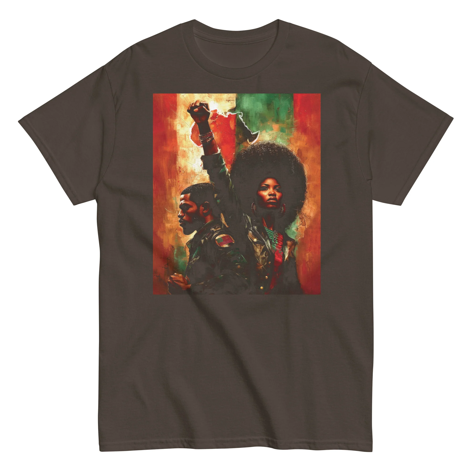 Pan African Power Couple Raised Fist T-Shirt - Image 6