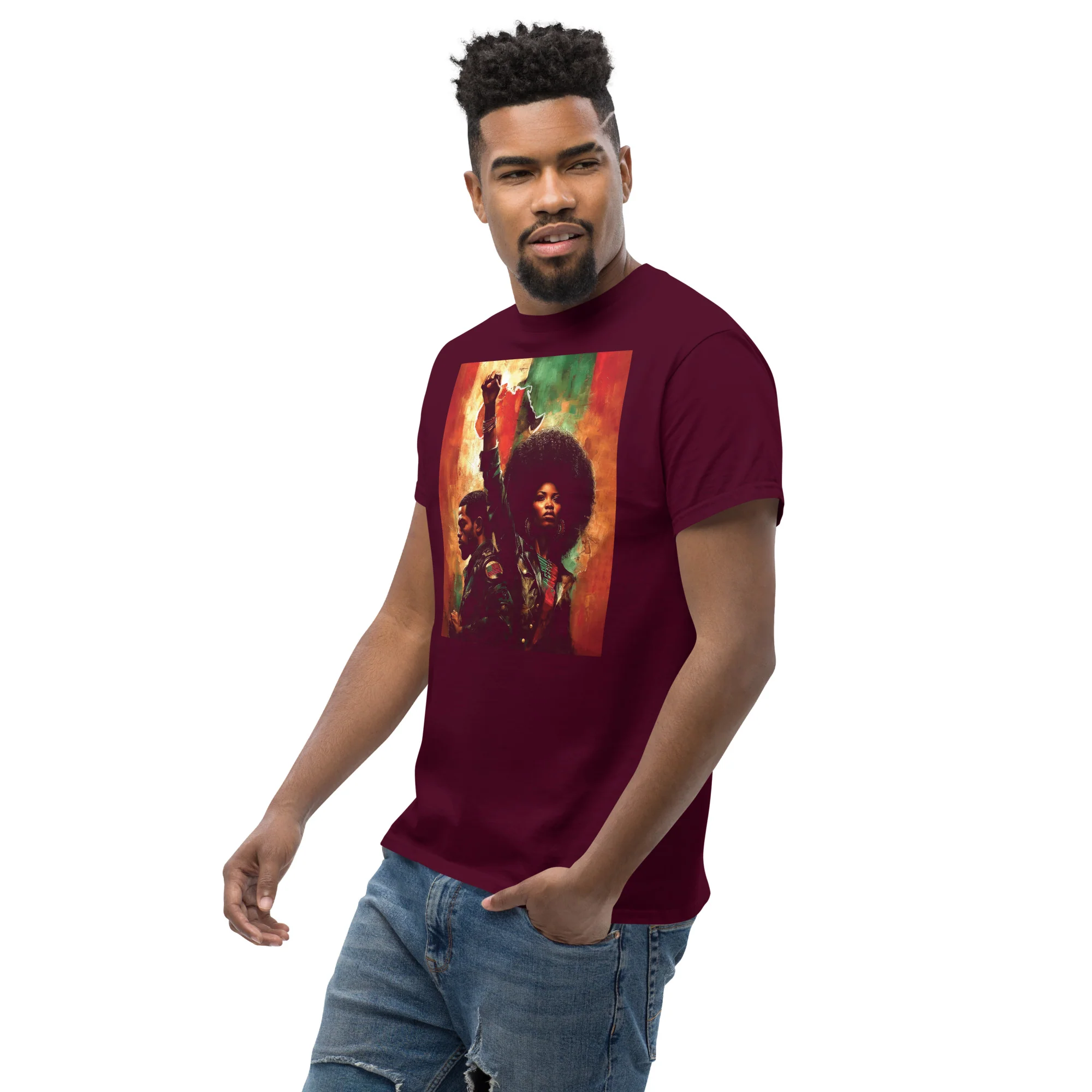 Pan African Power Couple Raised Fist T-Shirt - Image 7