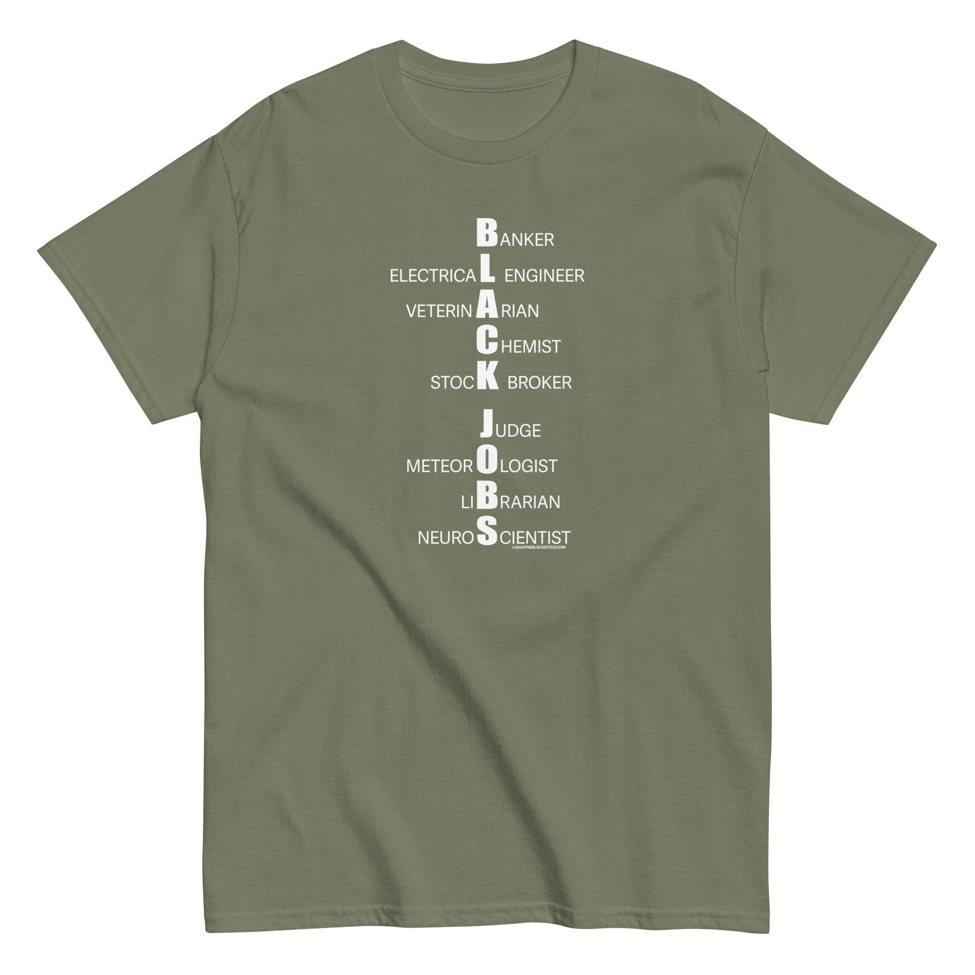 Vertical Black Jobs List T-shirt by TheBlackest Co.