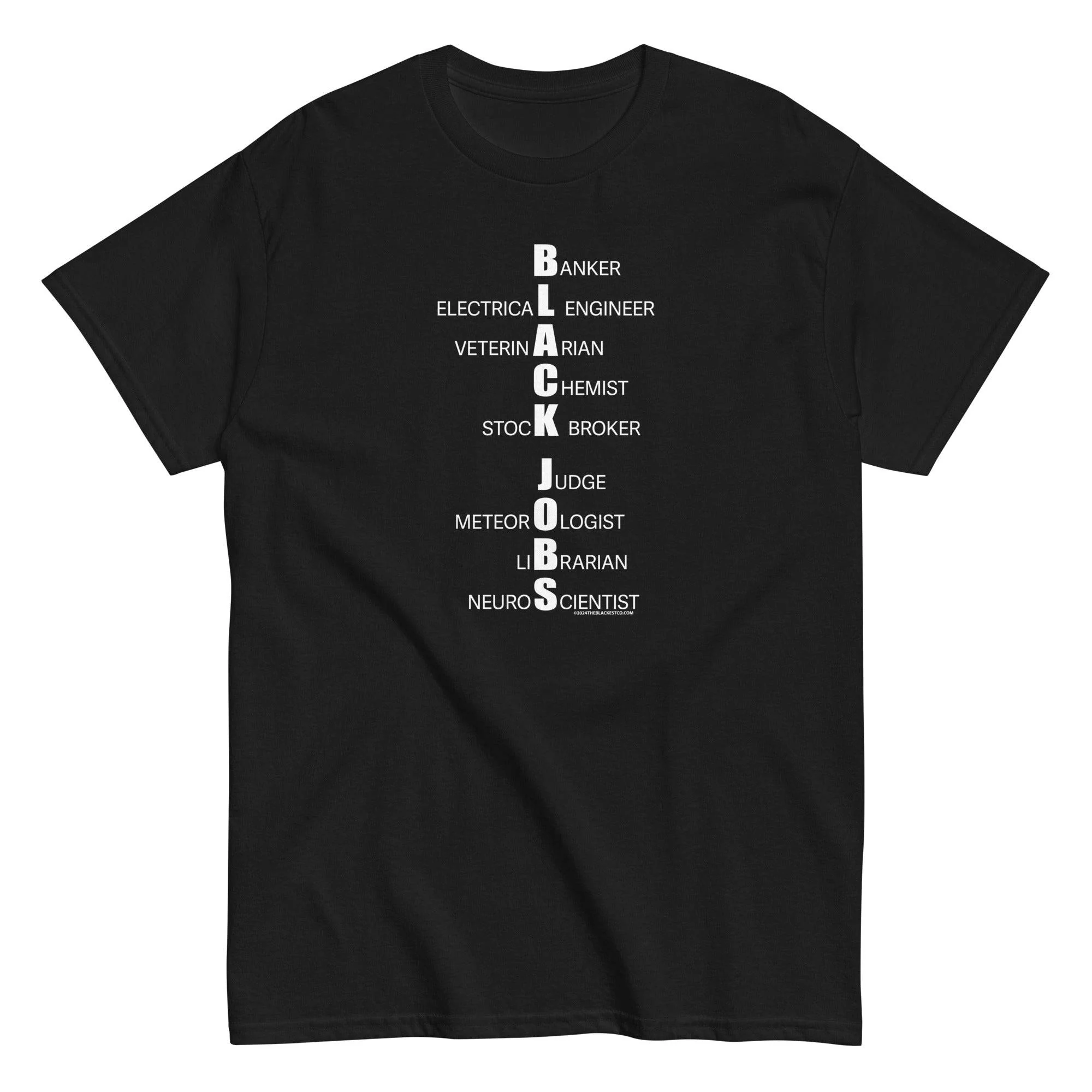 Vertical Black Jobs List T-shirt by TheBlackest Co. - Image 3