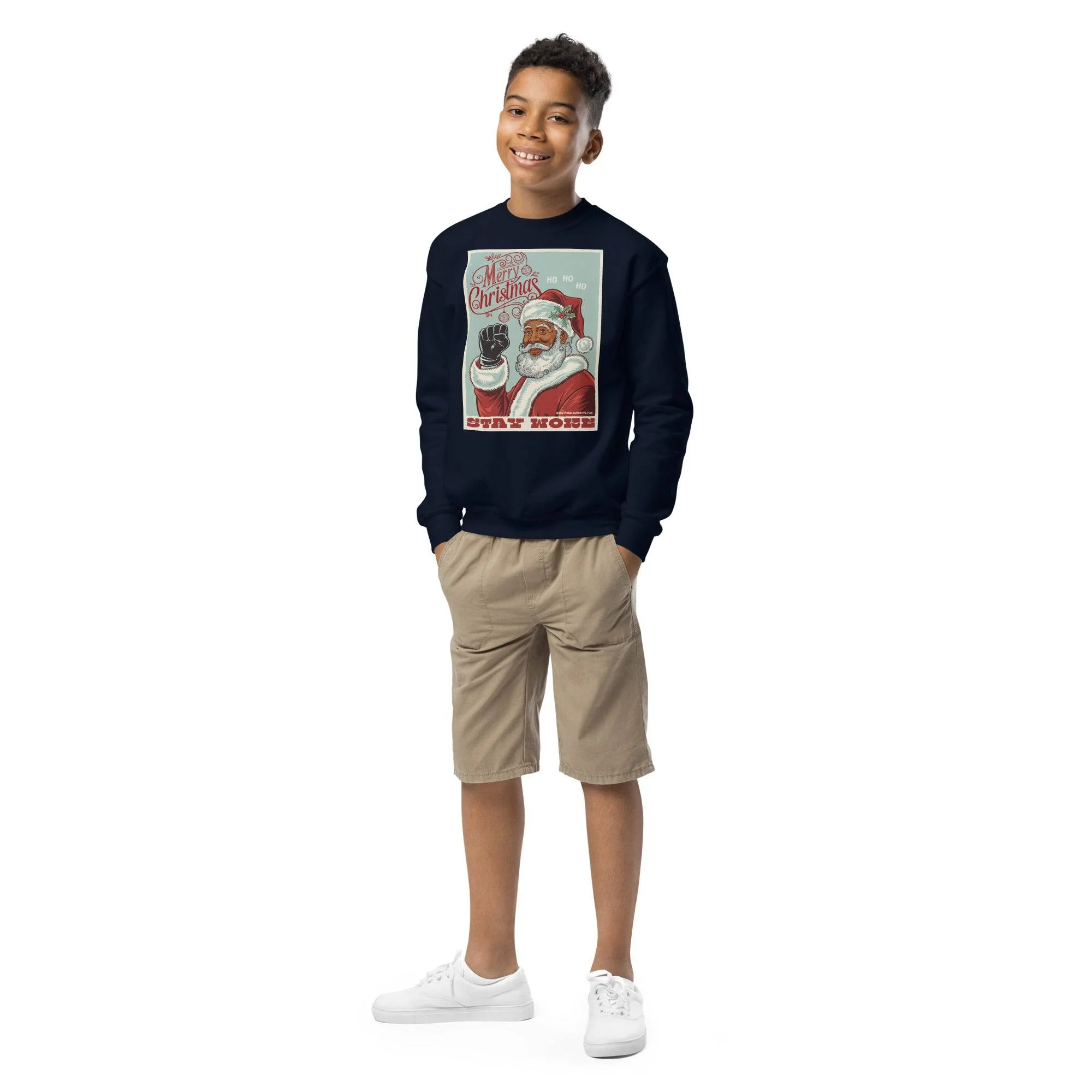 YOUTH Black Santa Stay Woke Crewneck Sweatshirt - Image 3