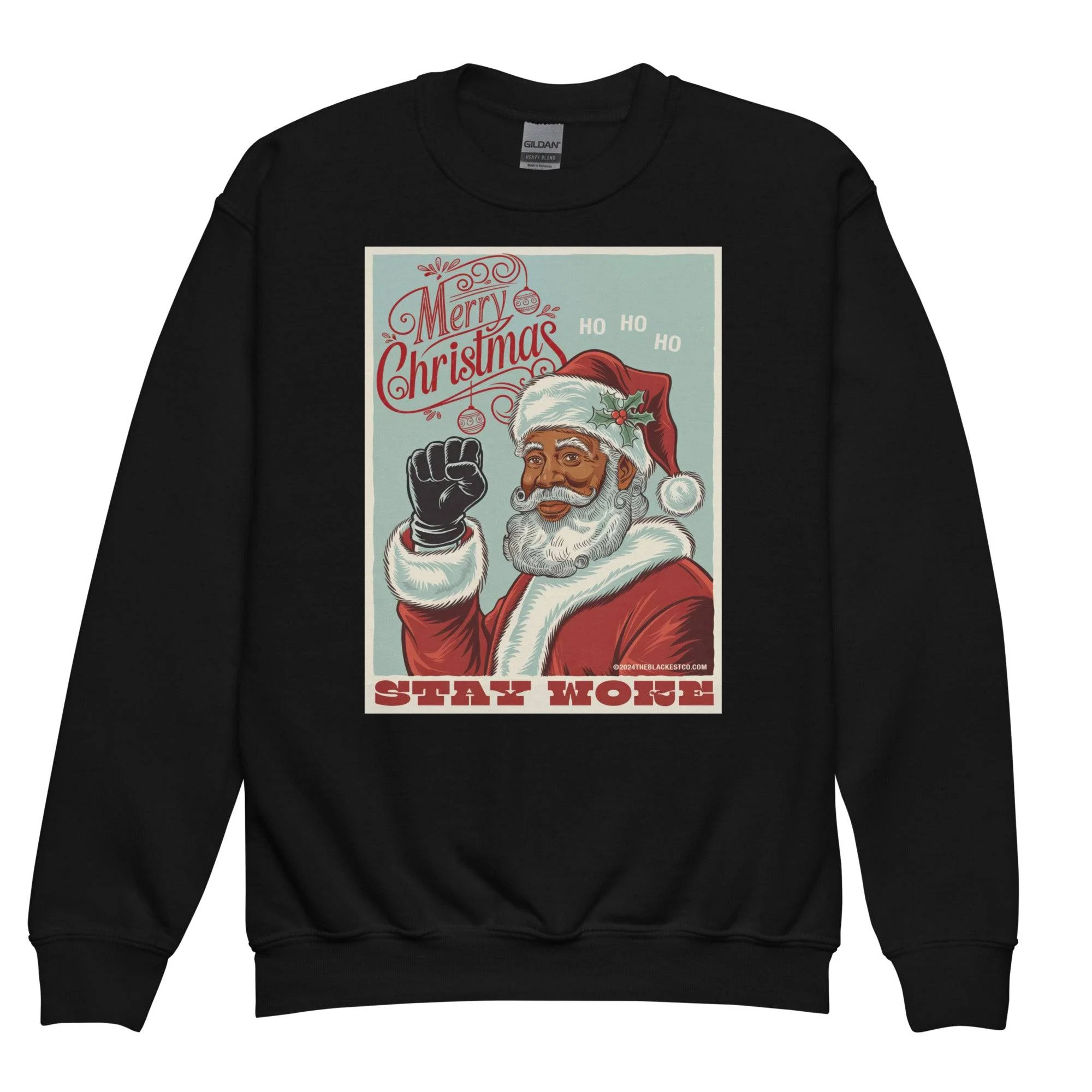 YOUTH Black Santa Stay Woke Crewneck Sweatshirt - Image 4