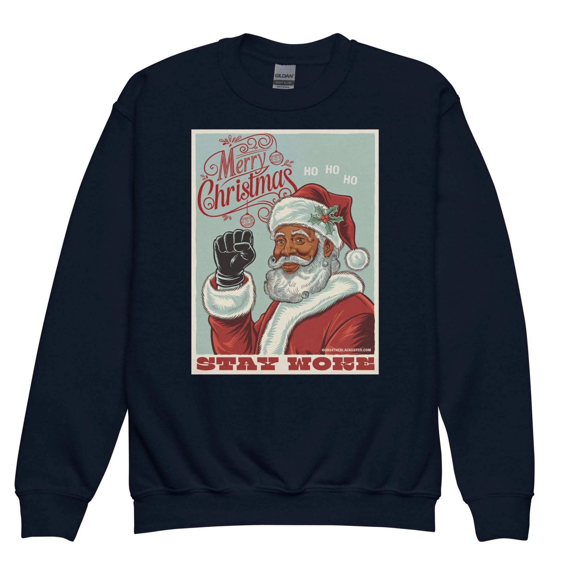 YOUTH Black Santa Stay Woke Crewneck Sweatshirt - Image 5
