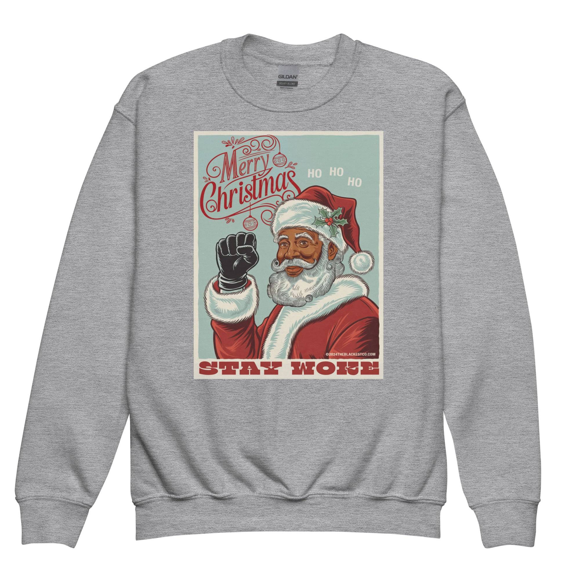 YOUTH Black Santa Stay Woke Crewneck Sweatshirt - Image 9